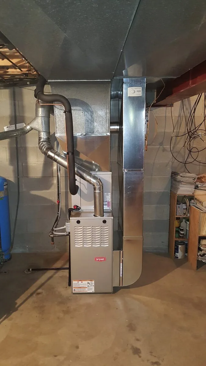 New Bryant high efficiency gas furnace and ductwork